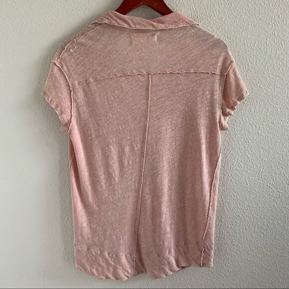 We the Free Free People The Posh Tee Pink Collar Linen Blend V Neck Top XS - Picture 4 of 12